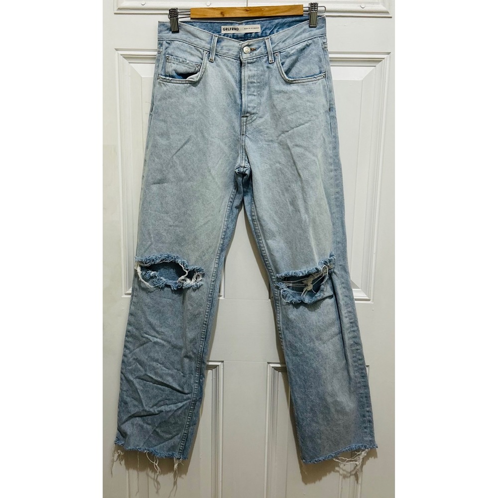GRLFRND Light Wash Distressed High Rise Straight Leg Jeans Size 23